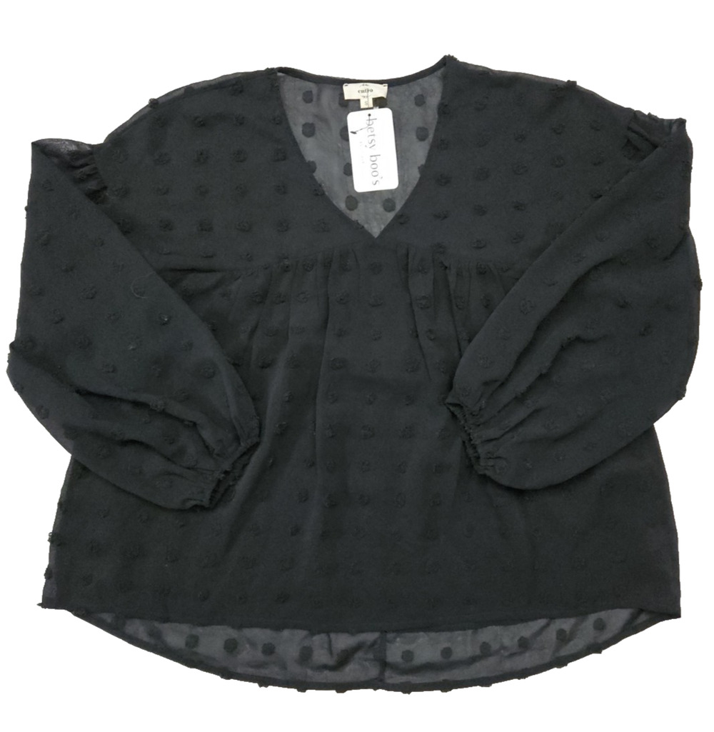 Gothic Top Women's Small Black Swiss Dot Sheer Blouse Puff Sleeve Flowy Dark